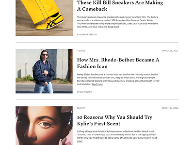 3 articles for a fashion magazine design typography ui ux web