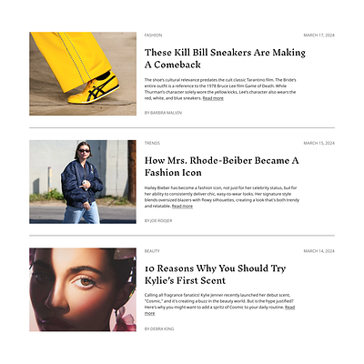 3 articles for a fashion magazine design typography ui ux web