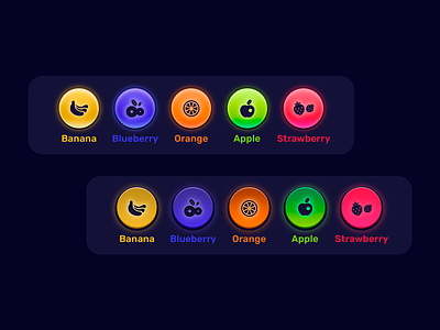 3D Buttons | Dark Mode 3d bright colors buttons dark mode fruits skeuomorphism ui