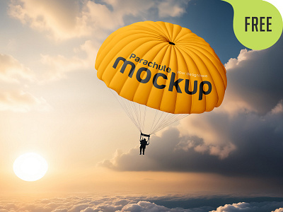 Free Parachute Mockup. AI Generated adrenaline airplane extreme flight fly free freebie glider mockup parachute paragliding pilot plane skydiving sport transport wings