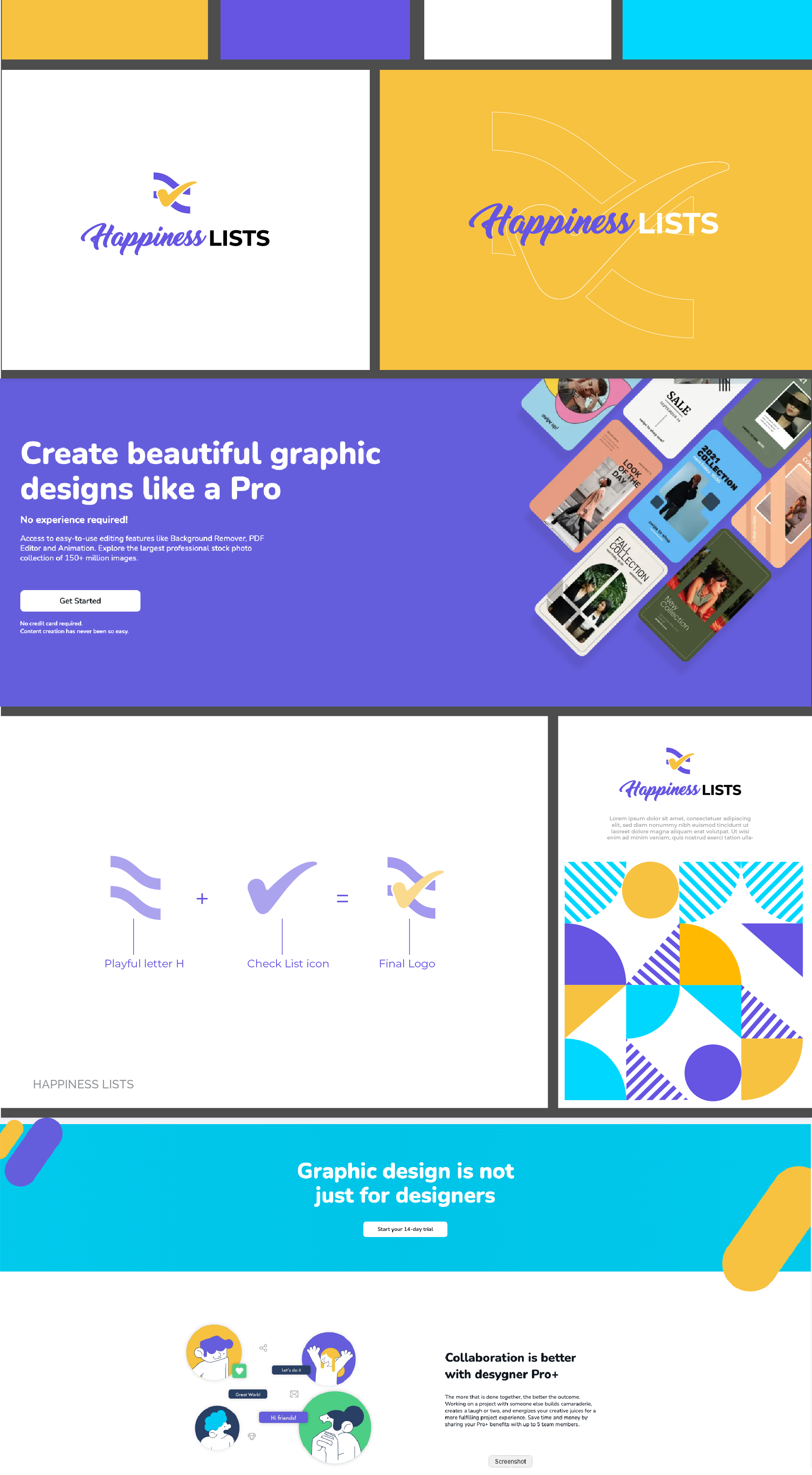 "HappinessLists" Logo Design Moodboard behance project branding colorful design dribble shot dynamic graphic design illustration letter h logo logo design typography vector vibrant