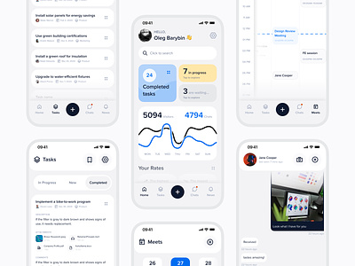 Task manager concept app assign calendar card chart chat dashboard graph ios menu message messenger mobile product saas schedule statistics stats tabs ui