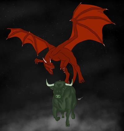 Dragon and Bull animals bull commission dragon fantasy procreate