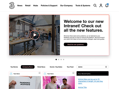 Three Intranet Redesign responsive telecoms ui ux