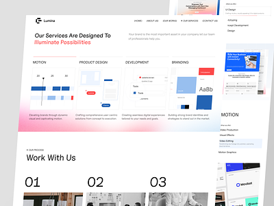 Lumina - Service Page agency branding clean design hire us illustration landing page product design service studio ui ux web web design
