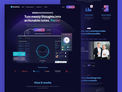 EasyNotes - AI based SaaS app for Note Faster Note Taking about us ai ai website artificial intelligence call to action design feature footer header homepage interface landing landing page saas saas landing page saas website services web web design website