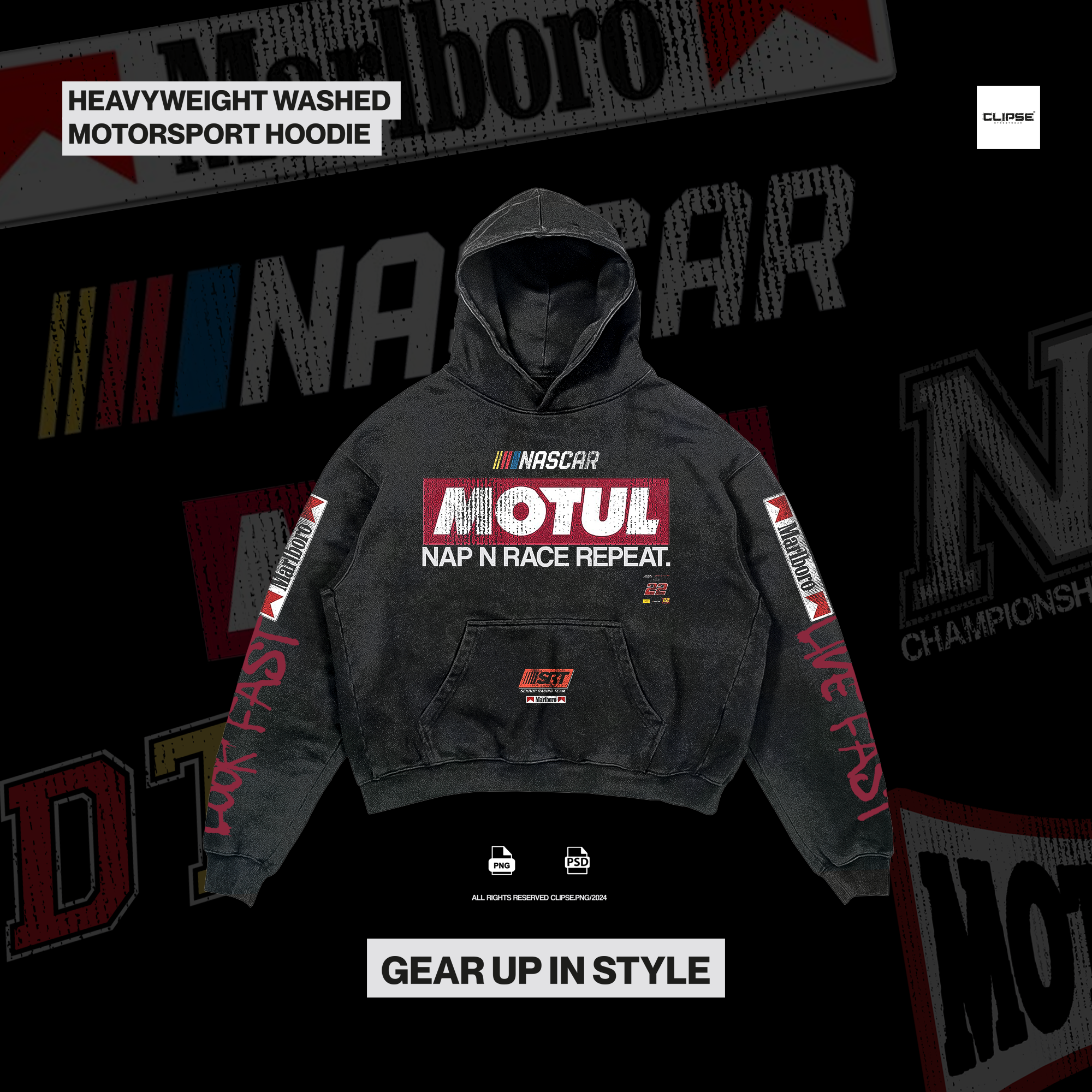 Motorsport Washed Vintage Hoodie | Vol.02 motorsport racing typography