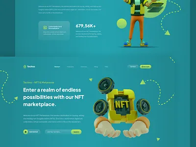 Techno - NFT & Metaverse Landing Page 3d branding graphic design homepage landingpage ui uiux ux
