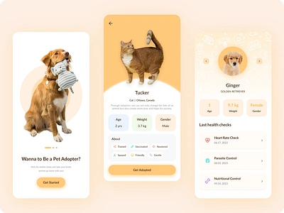 Pet Adoption Mobile App adoption animal animal care app application cat concept design designer dog figma freelancer golden retriever mobile design pet pet adoption pet care app ui