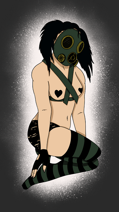 Gas Mask Pinup character design illustration pinup procreate