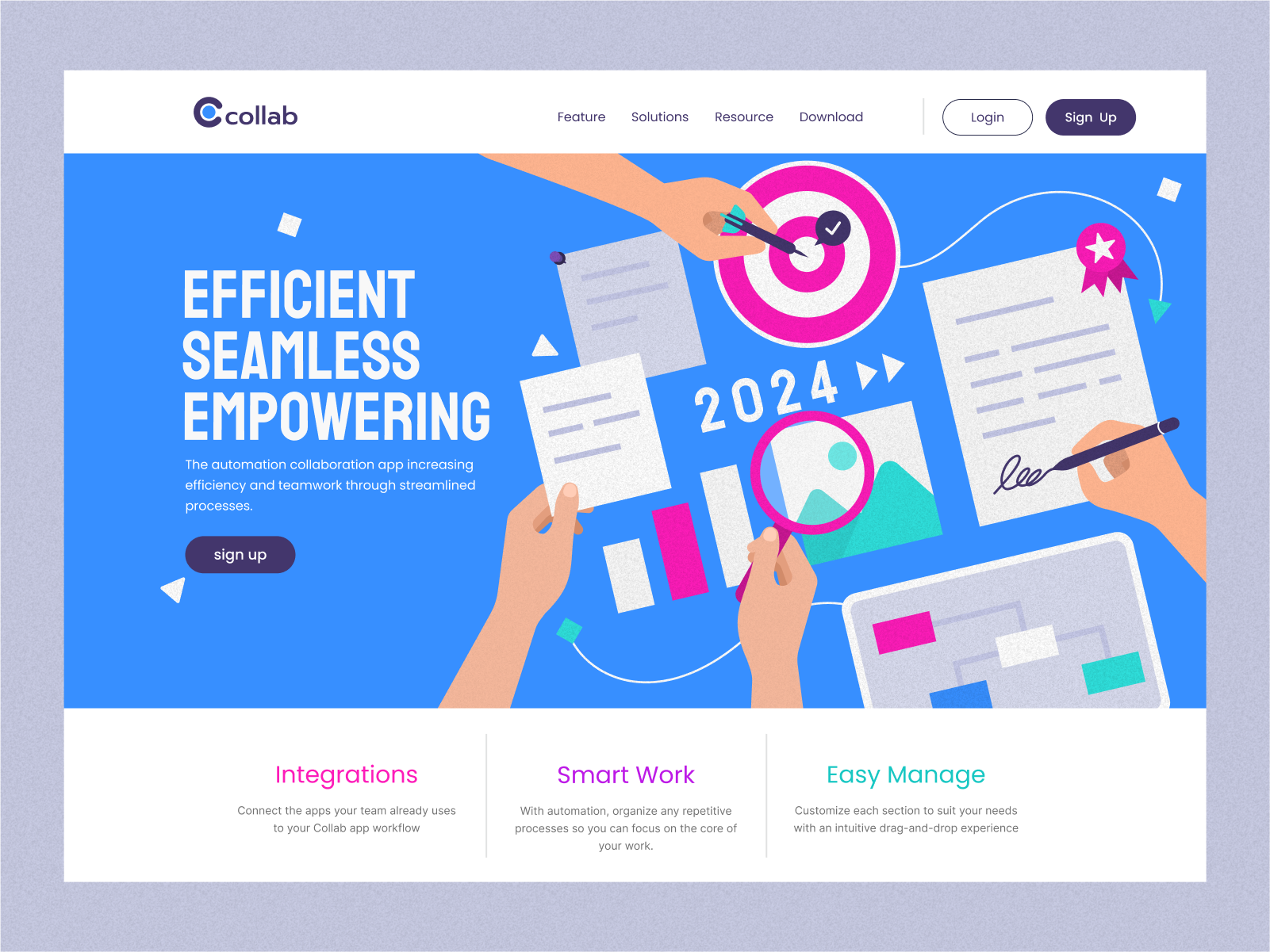 Collab - Landing Page Illustration collaboration coworking illustration landing page management management app report target task manager team management teamwork ui website work management working