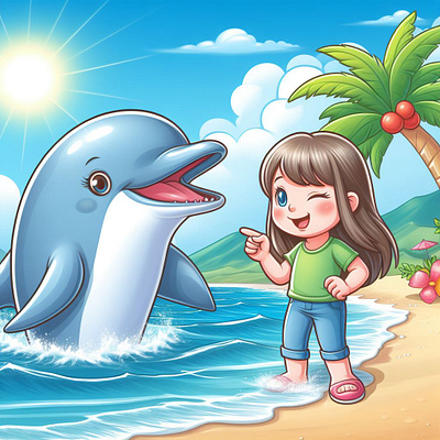 Dolphin and Girl Anime image clipart graphic design