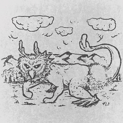 Nermur creature cryptic design hand drawn illustration vintage