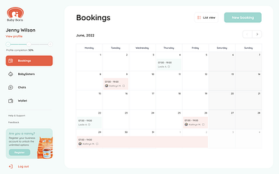 Bookings - Calendar View ui