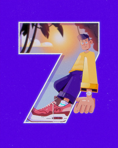 Seven years 2d 2d animation after effects celebration character illustrator loop peace seven sneakers tropical