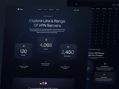 Linx - VPN Server Page 💻 cyber security dark dark landing ip landing page linier price privacy proxy saas saas product secure server ui vpn vpn website web web design