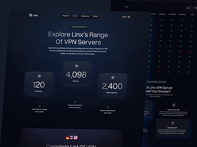 Linx - VPN Server Page 💻 cyber security dark dark landing ip landing page linier price privacy proxy saas saas product secure server ui vpn vpn website web web design