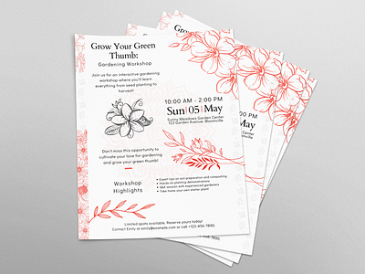 Gardening workshop : Flyer Template botanicaldesign flyer inspiration flyer template flyertemplate gardenevent gardeningworkshop gardenworkshop graphicdesign greenthumb natureinspired organicgardening outdoorlearning printdesign springworkshop workshop template