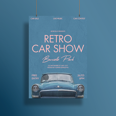 Retro car poster design concept aesthetic blue branding car car show design graphic illustration minimal modern poster poster design retro trending trendy ui ux