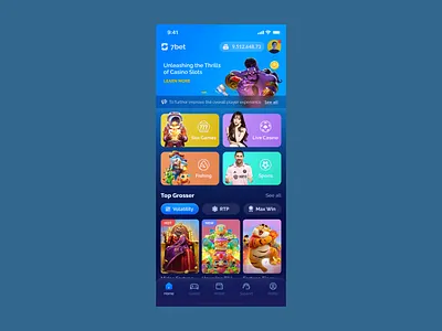 7Bet Slot dark mode gaming slot ui web design