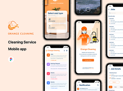 Orange Cleaning mobile app app design mobile ui ux