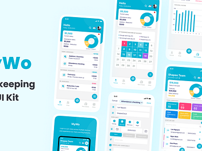 MyWo Timekeeping App app checkin design mobile timekeeping ui ux
