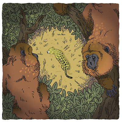 Howler Monkey and Jaguar Illustration animals cat conservation editorial editorial illustration illustration jaguar leopard monkey wildlife