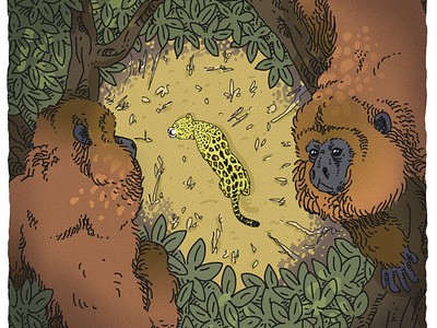 Howler Monkey and Jaguar Illustration animals cat conservation editorial editorial illustration illustration jaguar leopard monkey wildlife