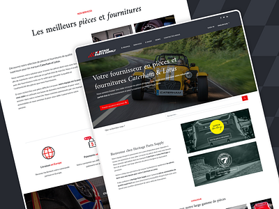 Heritage Parts Supply - Website Design belgium car caterham clean design ecommerce gray heritage logo lotus odoo parts red sleek supply ui ux website white