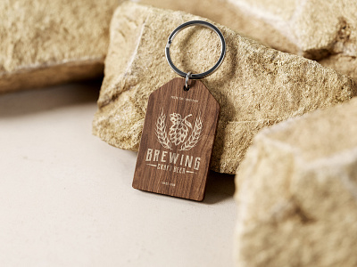 Branded Wooden Keychain With Ring Mockup PSD advertising