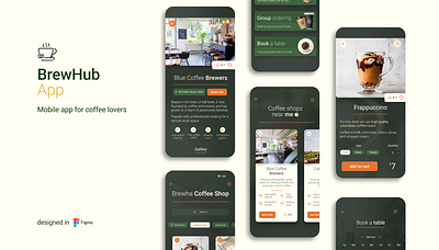 BrewHub App Design canva case study coffee design design brief designer figma mobile design ui ux wireframe