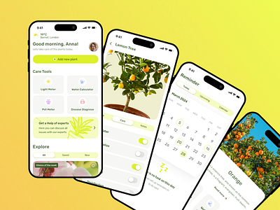 Greenery plant care mobile app animation branding graphic design ui