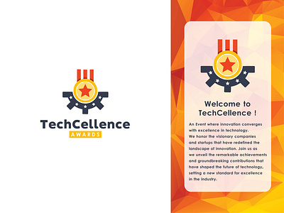 TechCellence Awards Logo appreciation awards logo brandcubes event logo excellence logo gear cog logo golden indian technology information technology ishan shetty medal logo modern logo mumbai orange respect tech logo technologo logo yellow