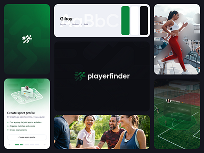 playerfinder ✻ Branding active after effects animation branding clean dark mode design events fast find football green logo logo animation modern people players run search sport
