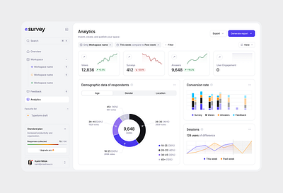 survey - Analytics analytics chart components create dashboard design system diagram form gray numbers overview product responses survey typeform workspace
