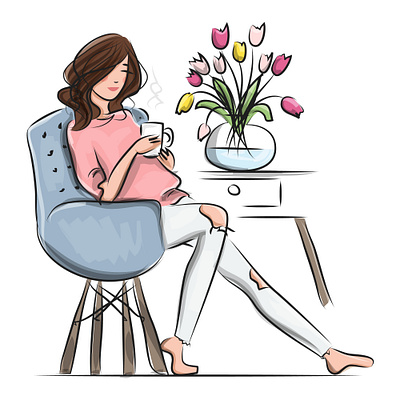 Spring relax time adobe illustrator article illustration book illustration branding cute fashion feminine ill illustration logo relaxing sketch woman