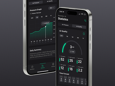 Air Pressure Tracking App air app barometer black design figma interface ios pressure ui user interface ux weather