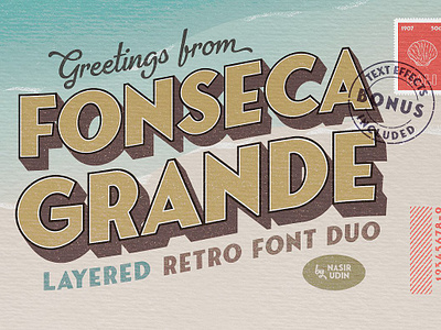 Fonseca Grande ~ Font Duo +BONUS autumn beach branding display fat fonseca grande ~ font duo bonus food historic label layered vintage old postcard poster posters restaurant retro sans serif strong vintage vintage fonts