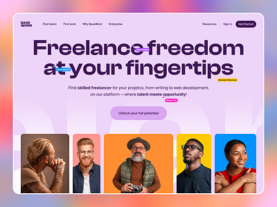 Freelancer Marketplace - Landing UI bold clean design freelancer graphic design hiring marketplace pastel remote work ui ux web design