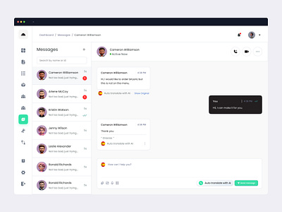Dashboard Messaging With AI ai app chat chating clean concept dashboard design desktop light message messaging messenger platform saas social translate ui vendor website