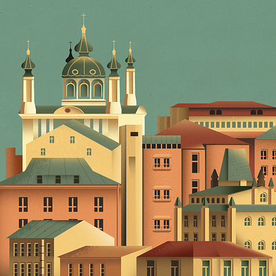 Kyiv Buildings, City on the Hill adobe illustrator architecture buildings city city illustration city on the hill design grain hill houses illustration kyiv texture vector illustration