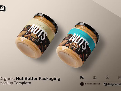 Organic Nut Butter Packaging Mockup branding mockup butter packaing mockup label design mockup mockup template nut butter packaging organic nut butter mockup photoshop mockup product packaging mockup top view packaging mockup