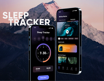 Sleep Tracker Mobile App alarm branding buttons dark mode illustration mobile app music player sleep tracker time ui uxui