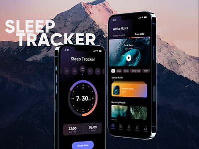 Sleep Tracker Mobile App alarm branding buttons dark mode illustration mobile app music player sleep tracker time ui uxui