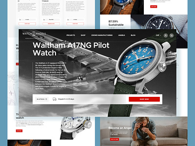 Independent Watchmakers and Brands Website Watch Angels. adobe xd collector spotlight crowd manufacturing factory direct first waterproof funded by angels graphic design horological wonderland independent watchmakers landing page manufactured in house meaningful our shop pilot watch sustainability score switzerland top grade watch angels web design