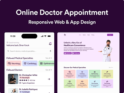 Online Doctor Appointment - Responsive Web & App Design app appointment design doctor medical message online report responsive specialties typography ui ux web
