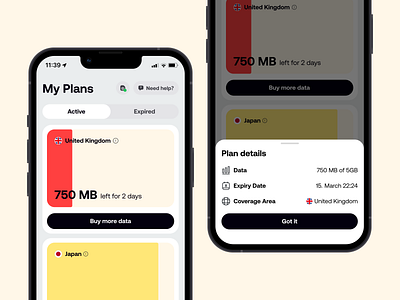 Mobile Data Anywhere • eSIM Mobile App esim mobile app ui ux