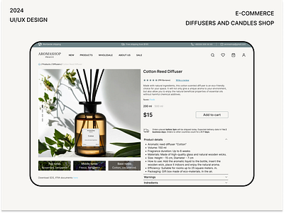 E-Commerce/Product Page/Diffusers and Candles Shop e commerce ui ux ux design web design