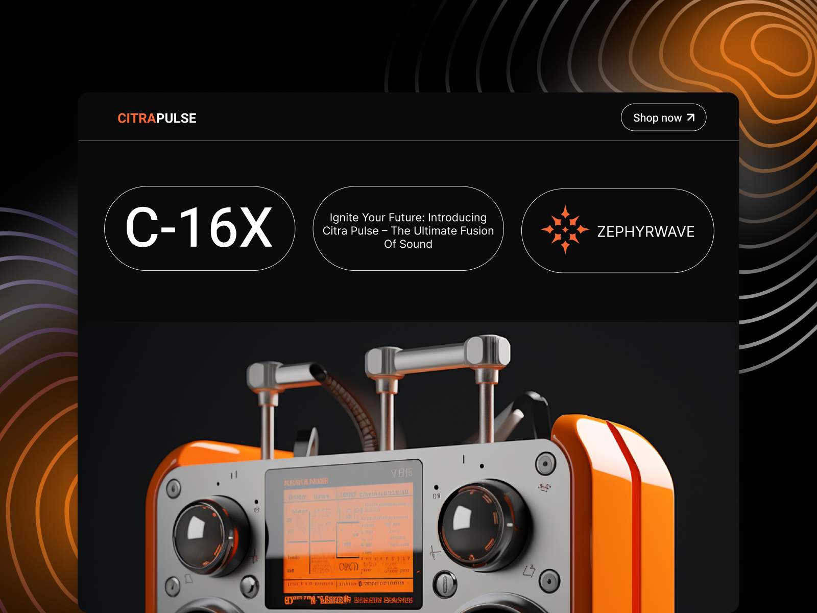 CITRAPULSE black homepage landing page midjourney minimal modern music product productpage website