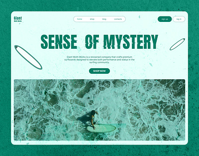 design concept of the first screen for surfboard company website e commerce green color ui ux website